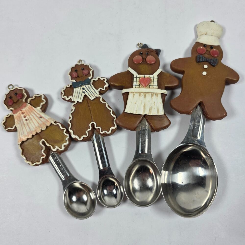 4 Kurt Adler Gingerbread Measure Spoons 1 Tbs 1 Tsp 1/2 tsp 1/4 Tsp Vintage